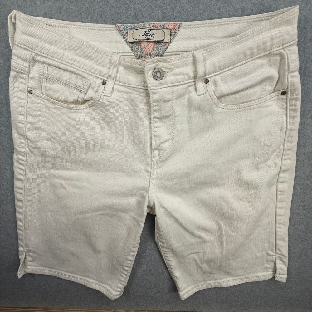 Levi's Denim Bermuda Shorts Womens 8 White Stretch Mid Rise Embroidered Pockets